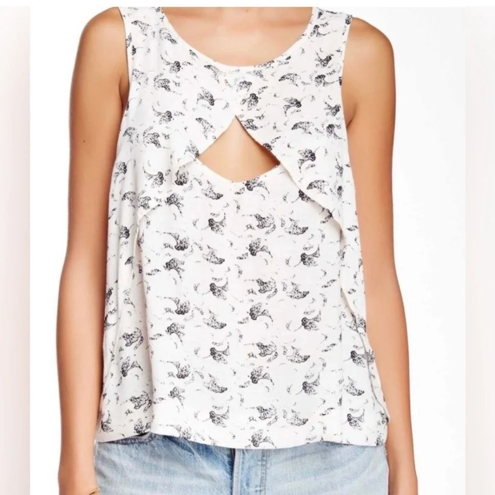 FREE PEOPLE‎ crinkle look through printed top sleeveless  shirt small EUC